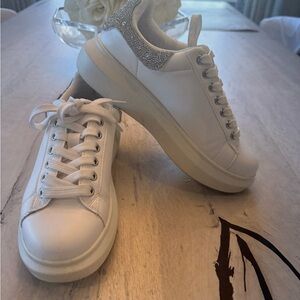 Steve Madden White Sneakers with Silver Rhinestones